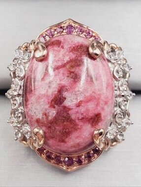 Norwegian Thulite Rose Gold - Platinum - 925 Sterling Silver Statement Ring